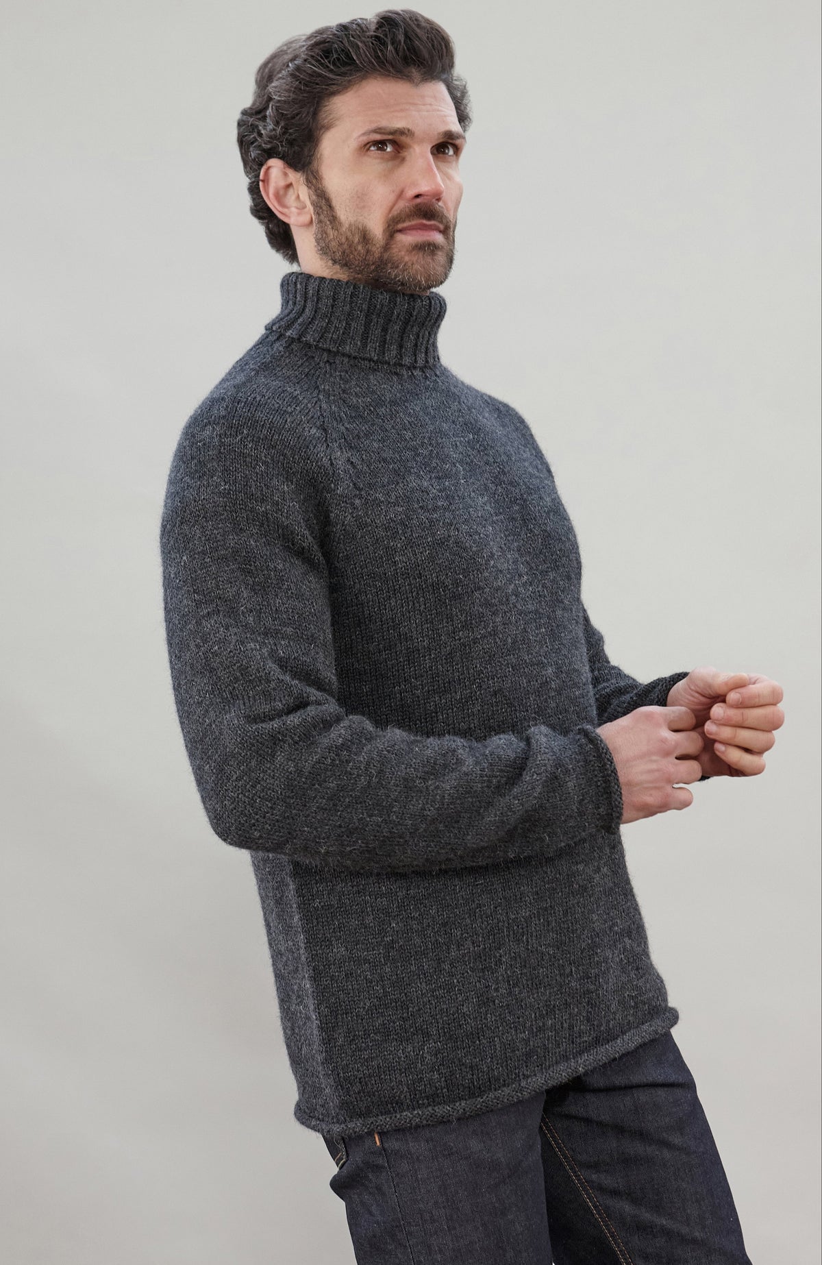 Mens British Wool Fishermans Roll Neck Jumper