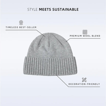 Blank Classic Ribbed Knit Wool Beanie