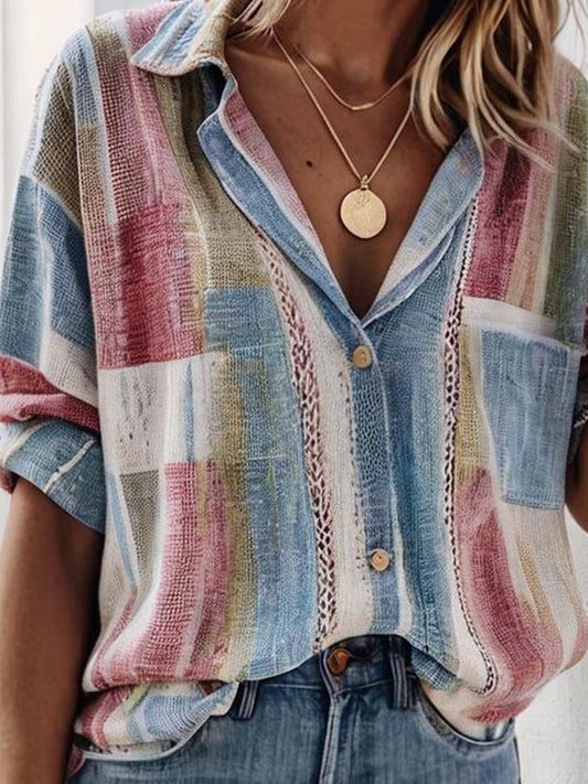 Casual patchwork button-down shirt for women | Odessa