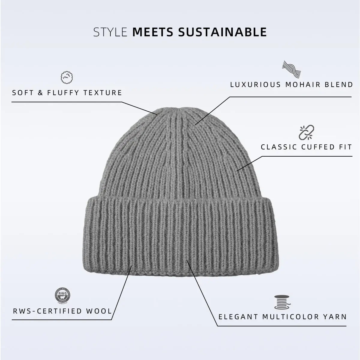 Cuffed Knit Mohair Blend Beanie Hat