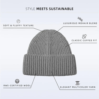 Cuffed Knit Mohair Blend Beanie Hat