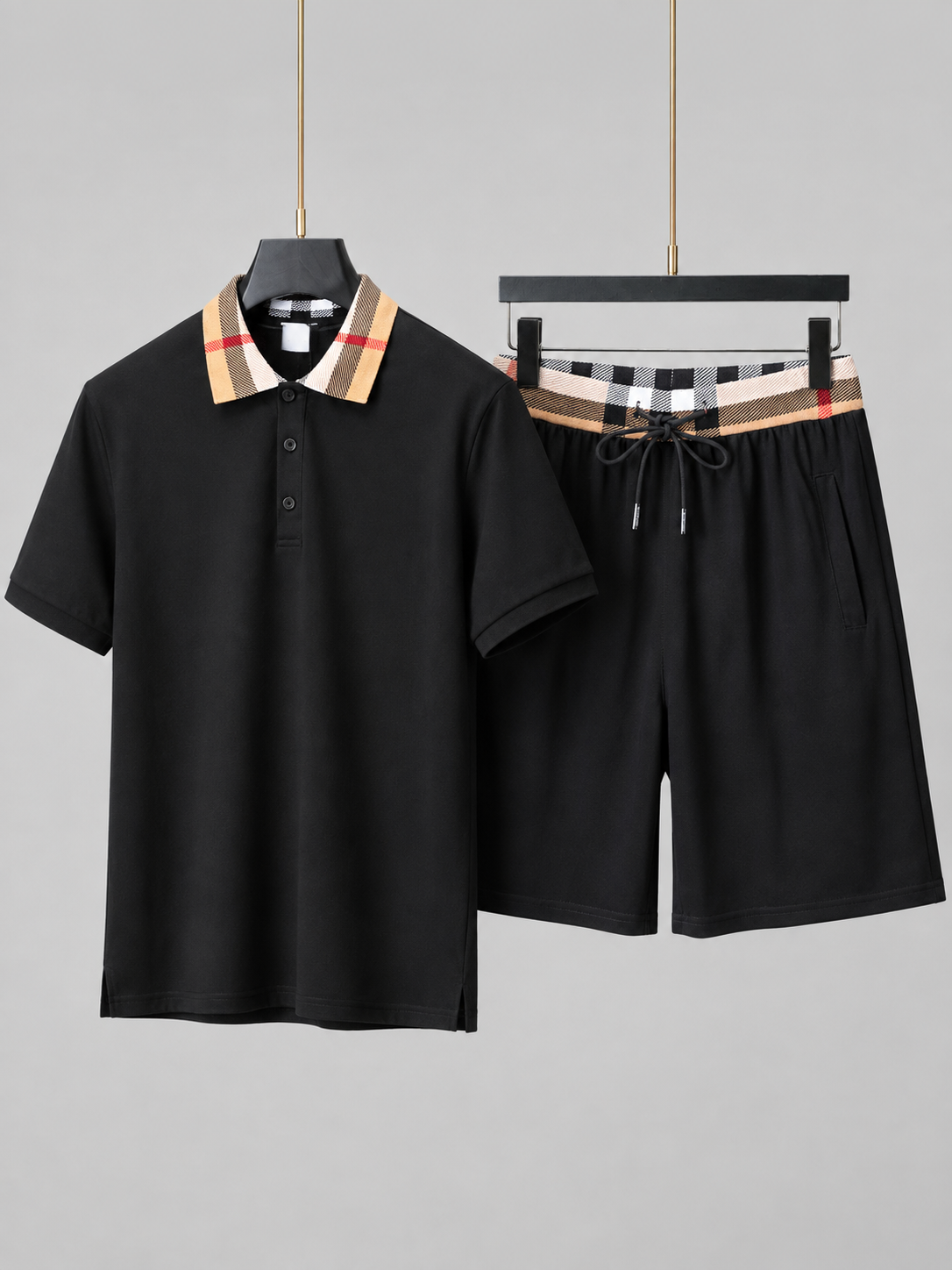 Black Polo Shirt & Shorts Two-Piece Set