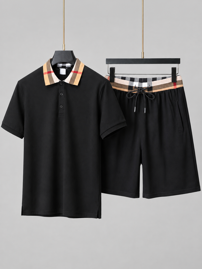 Black Polo Shirt & Shorts Two-Piece Set