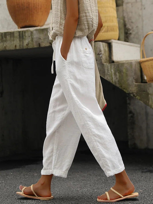 Loose fit cotton drawstring trousers for women | Marisela