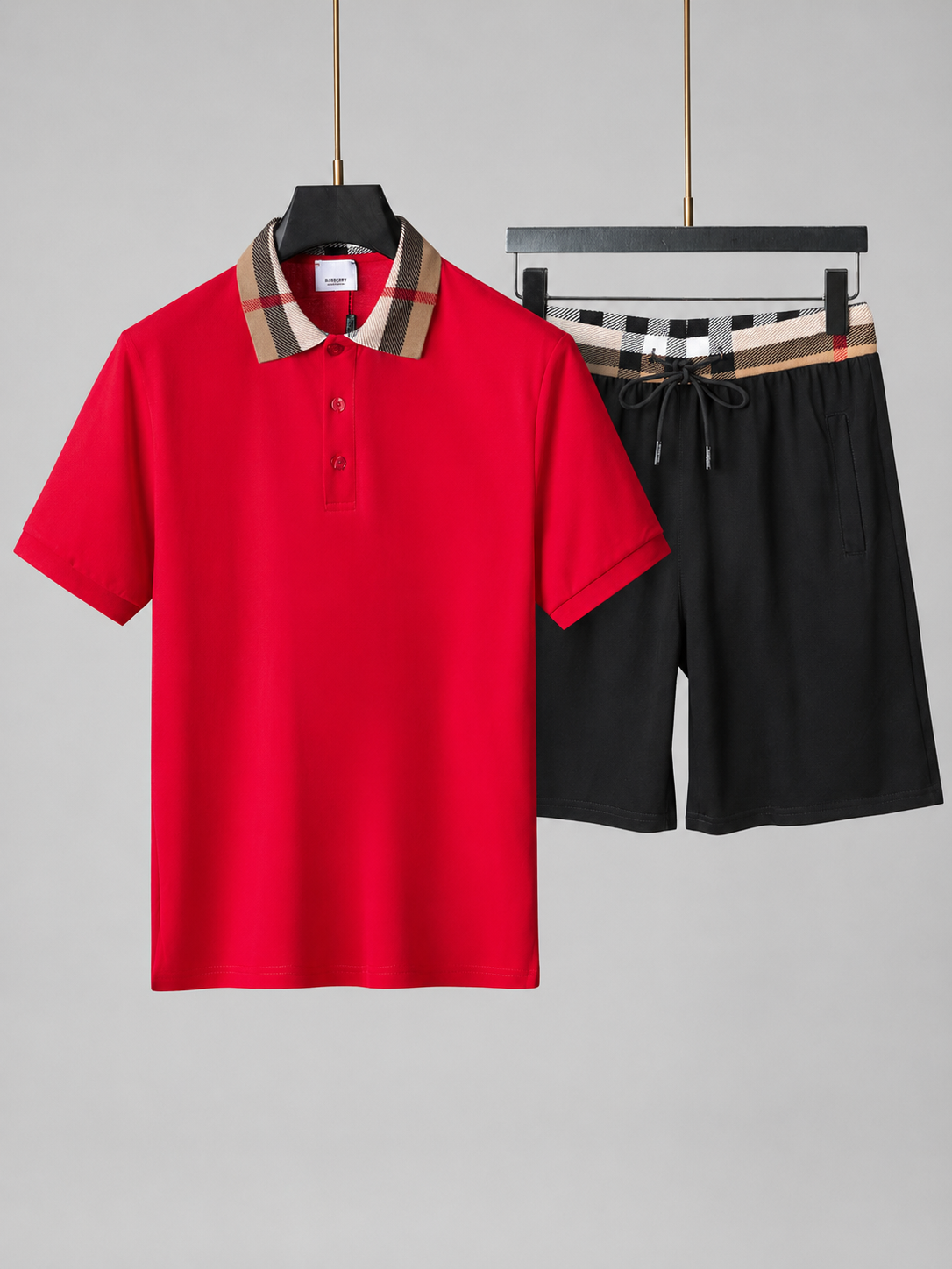 Red Polo Shirt & Shorts Two-Piece Set
