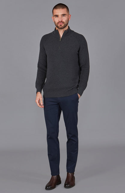 Mens Midweight Cotton Zip Neck Jumper