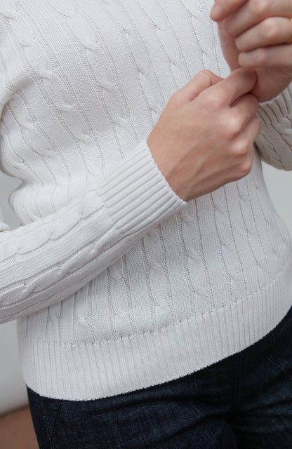Womens Cotton Cable Crew Neck Jumper
