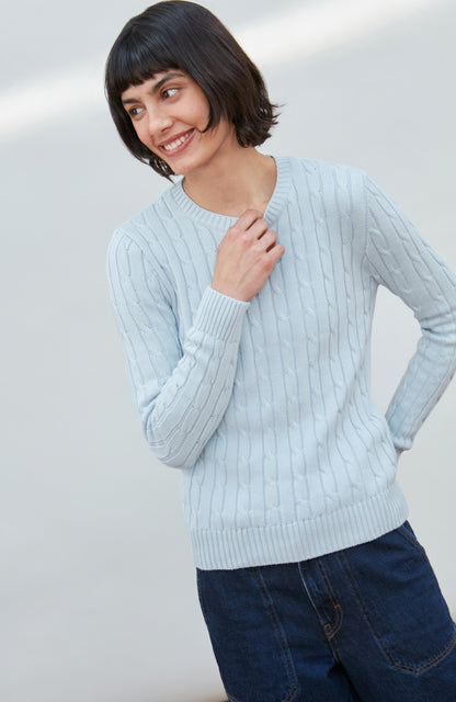 Womens Cotton Cable Crew Neck Jumper