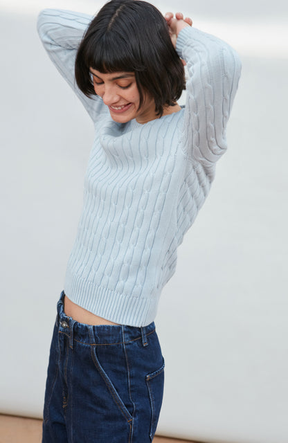 Womens Cotton Cable Crew Neck Jumper