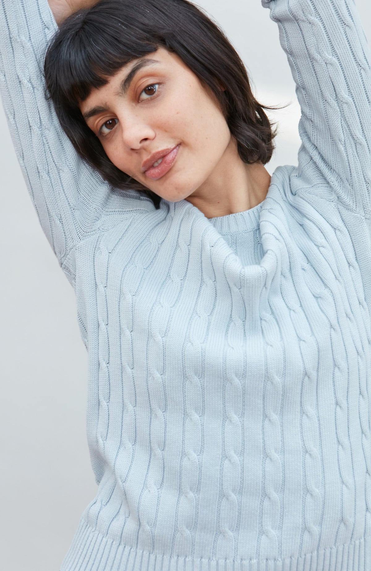 Womens Cotton Cable Crew Neck Jumper