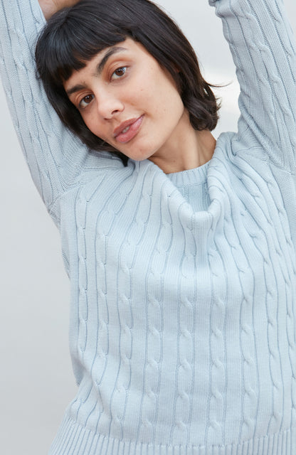 Womens Cotton Cable Crew Neck Jumper
