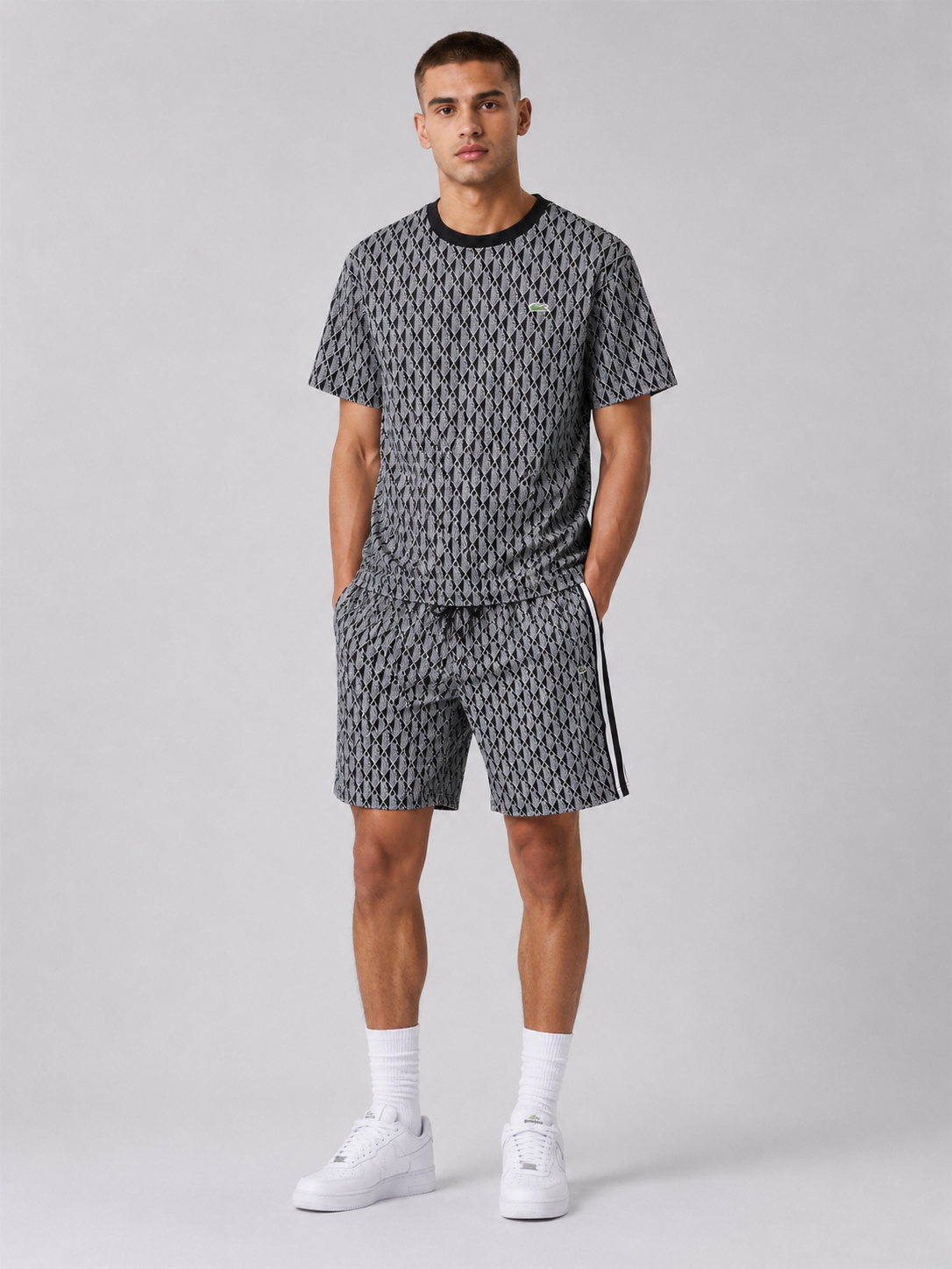 Black And White Cotton T-Shirt & Shorts Set