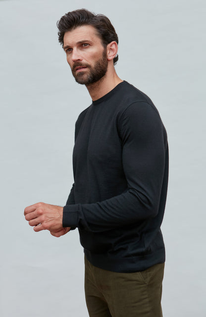 Mens Superfine Merino Silk Crew Neck Jumper