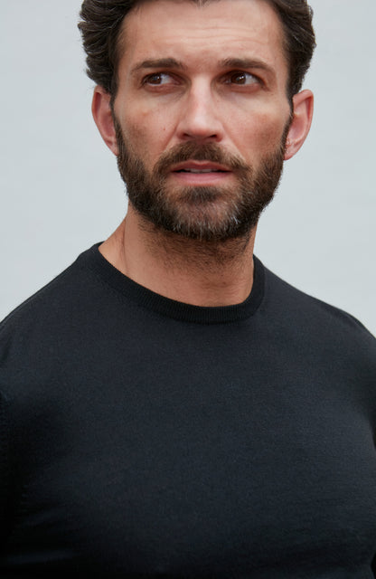 Mens Superfine Merino Silk Crew Neck Jumper
