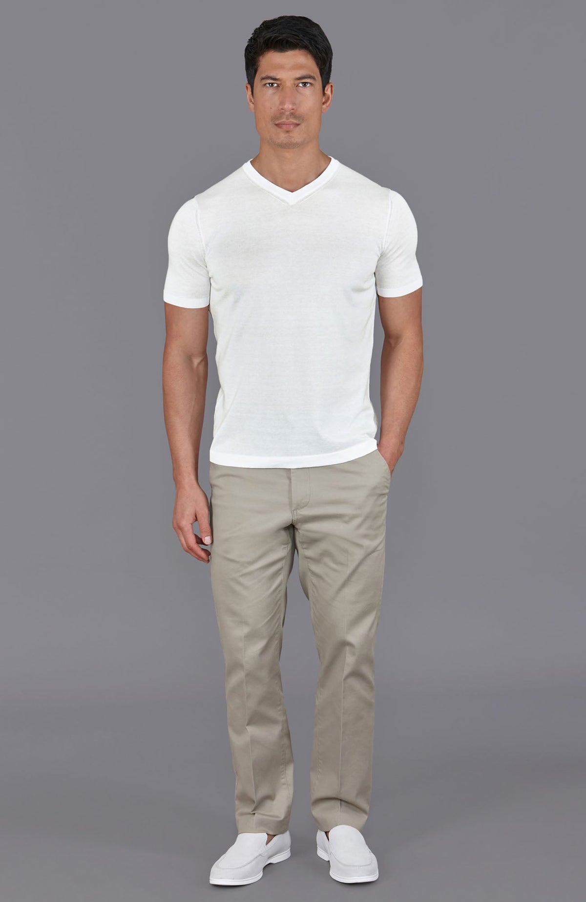 Mens Superfine Mercerised Cotton V Neck Knitted T-Shirt