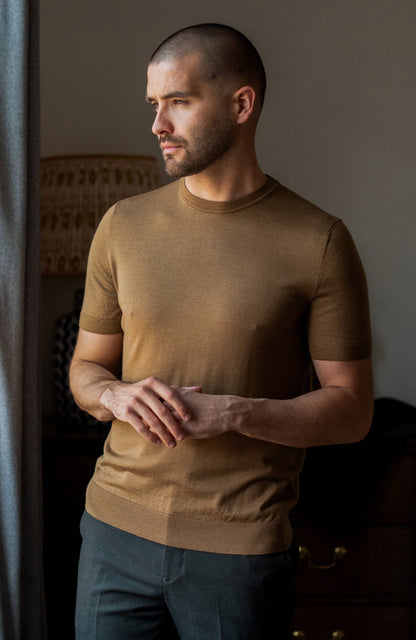 Mens Superfine Merino Silk Short Sleeve Jumper