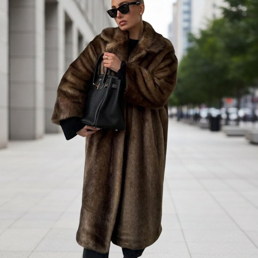 Isolde Long Coat with Faux Fur Collar