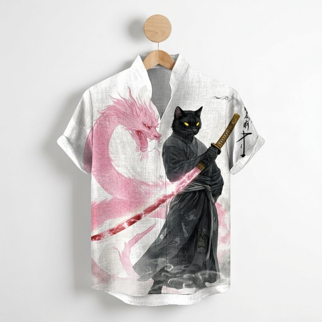 Tavienne Black Cat Print Shirt