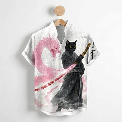 Tavienne Black Cat Print Shirt