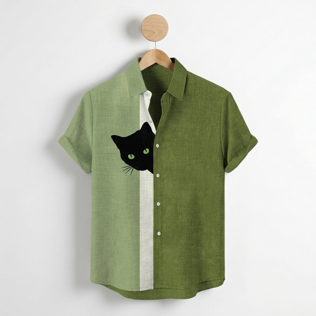 Tavienne Black Cat Print Shirt