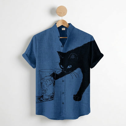 Tavienne Black Cat Print Shirt