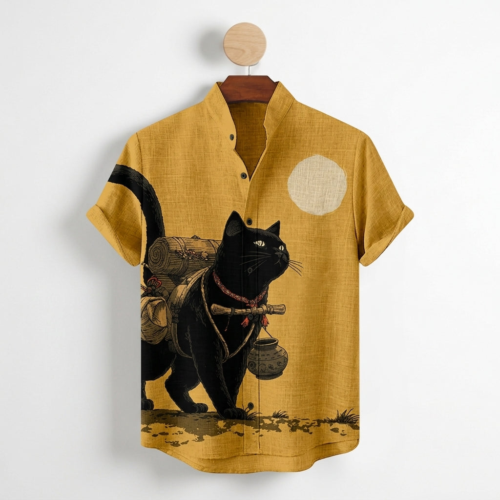 Tavienne Black Cat Print Shirt