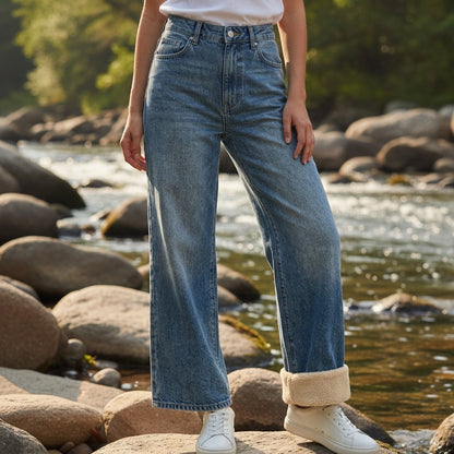 Fleece Lined Warm Denim Straight Jeans