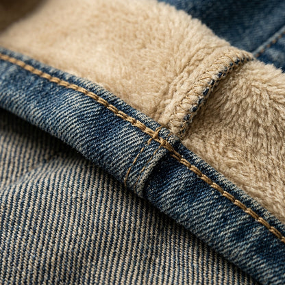 Fleece Lined Warm Denim Straight Jeans