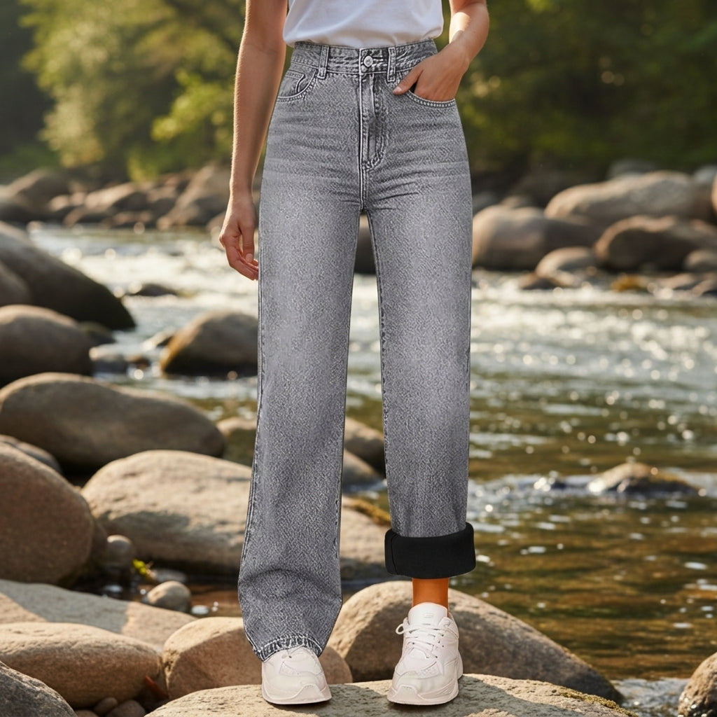 Fleece Lined Warm Denim Straight Jeans