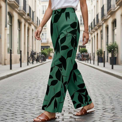 Leaf Print Wide-Legged Pants