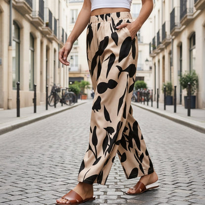 Leaf Print Wide-Legged Pants