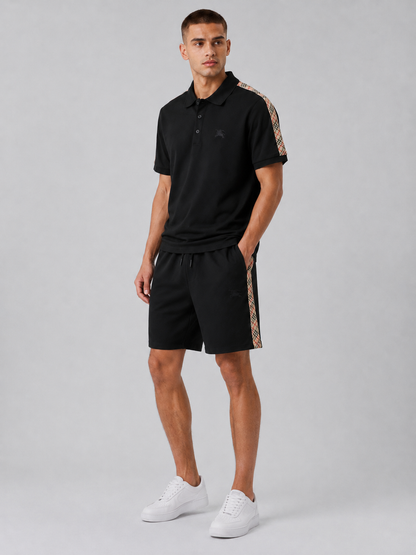 Black Polo Shirt & Shorts Set – Plaid Side Detail