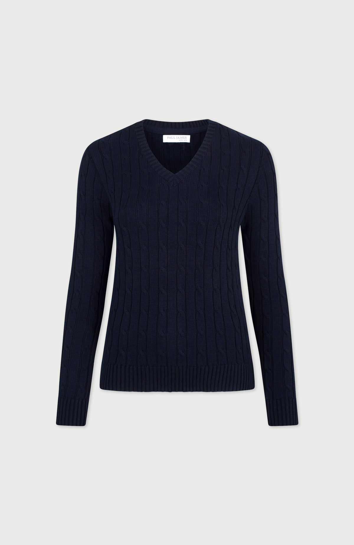 Womens Cotton Cable V Neck Jumper