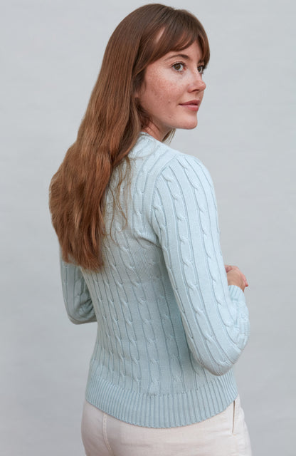 Womens Cotton Cable V Neck Jumper