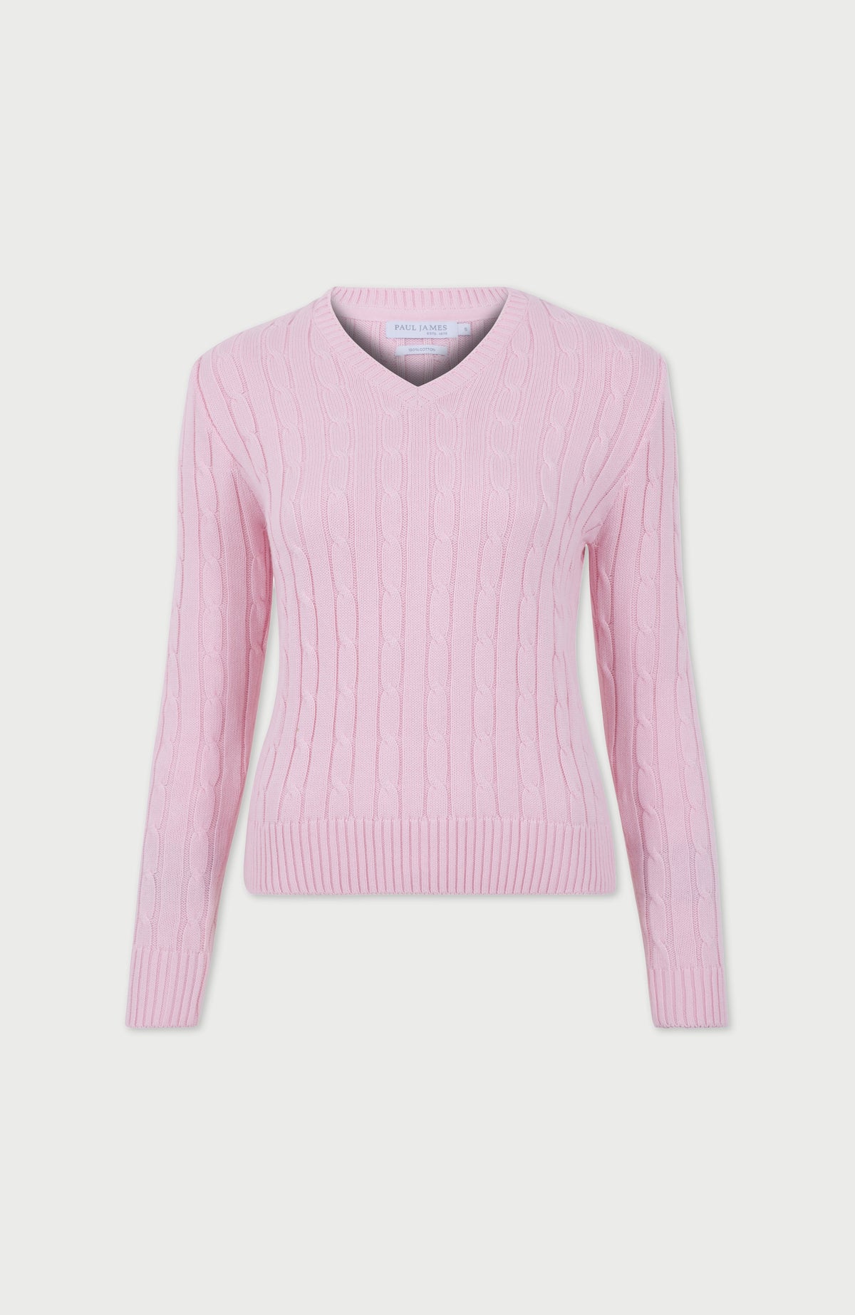 Womens Cotton Cable V Neck Jumper