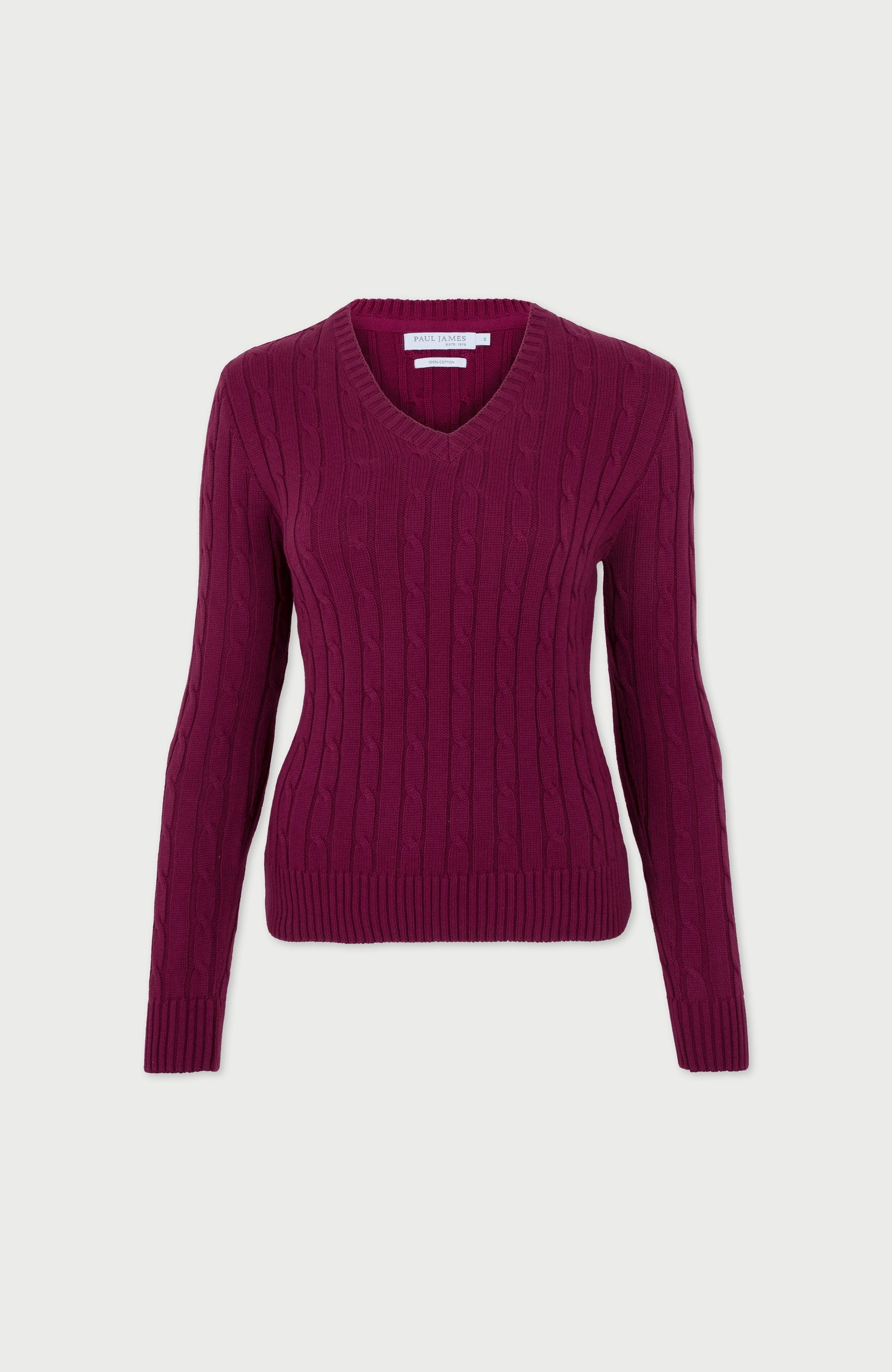 Womens Cotton Cable V Neck Jumper