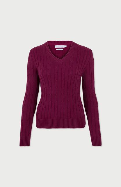 Womens Cotton Cable V Neck Jumper