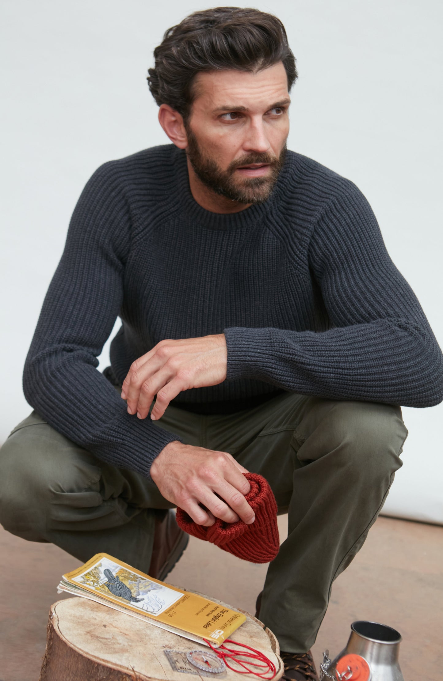 Mens Heavyweight Cotton Fisherman Rib Knit Jumper