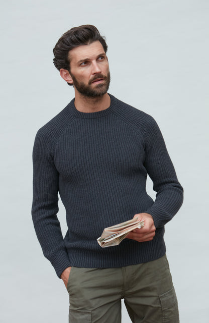 Mens Heavyweight Cotton Fisherman Rib Knit Jumper