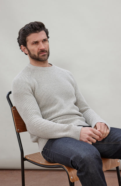 Mens Heavyweight Cotton Fisherman Rib Knit Jumper