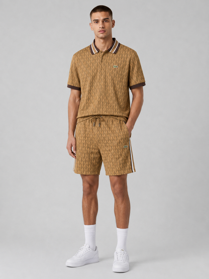 Striped Collar Brown Cotton T-Shirt & Shorts Set