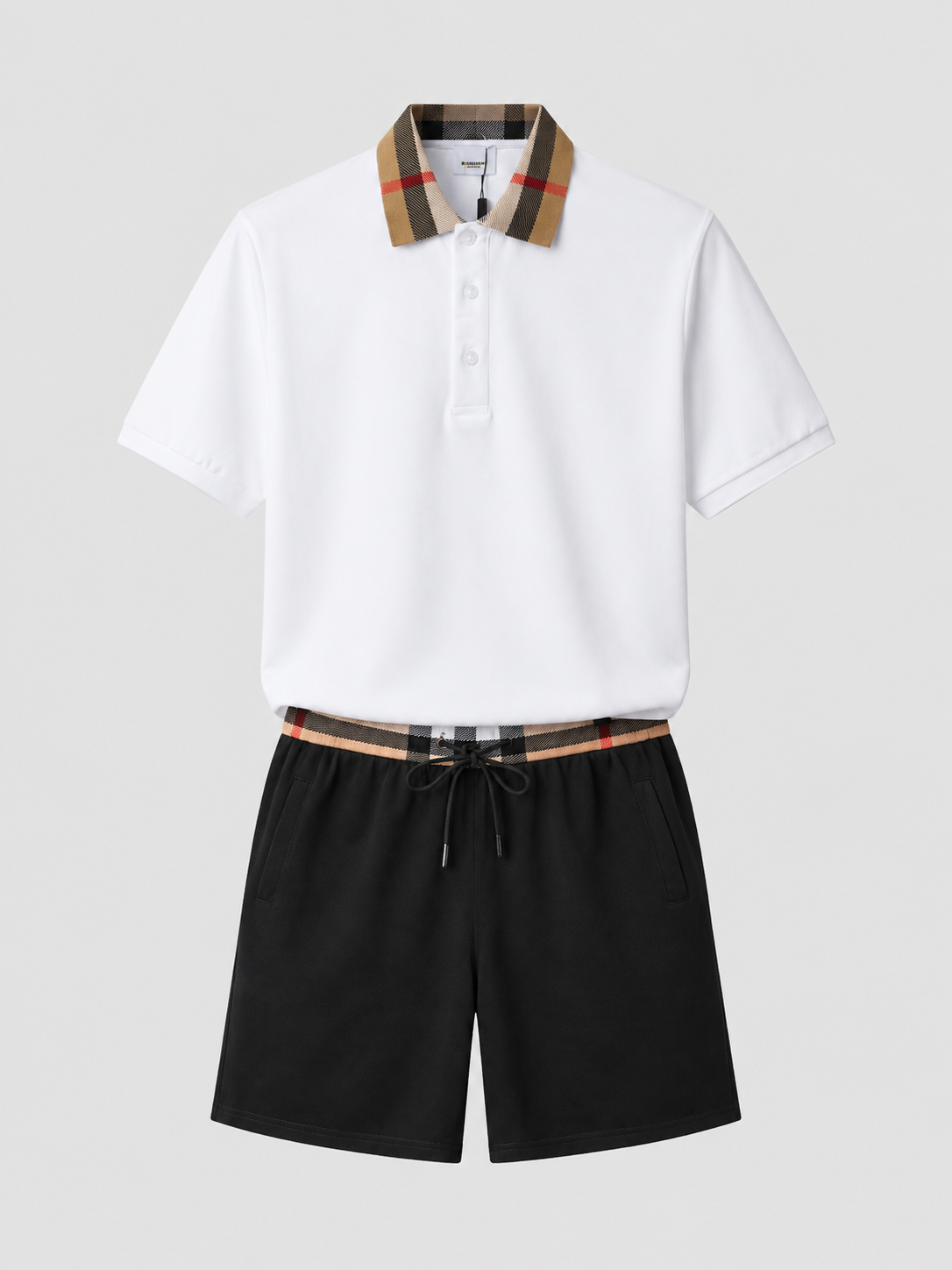 White Polo Shirt & Shorts Two-Piece Set