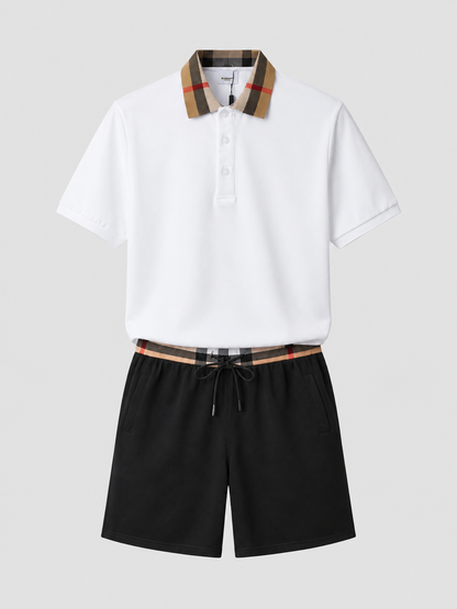 White Polo Shirt & Shorts Two-Piece Set