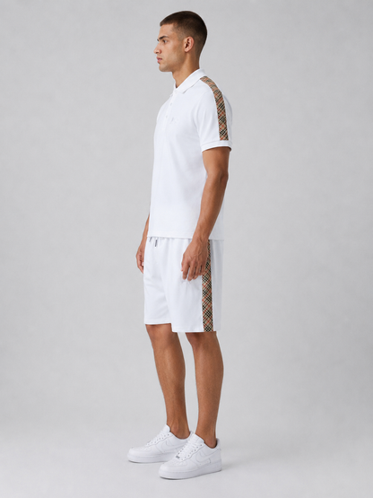 White Polo Shirt & Shorts Set – Plaid Side Detail