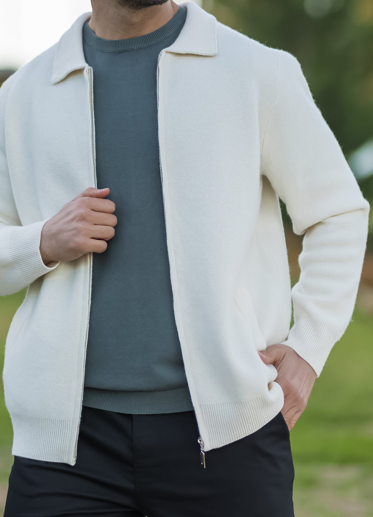 Salto Men's Merino Zip-Up Sweater – Smart Casual Knit
