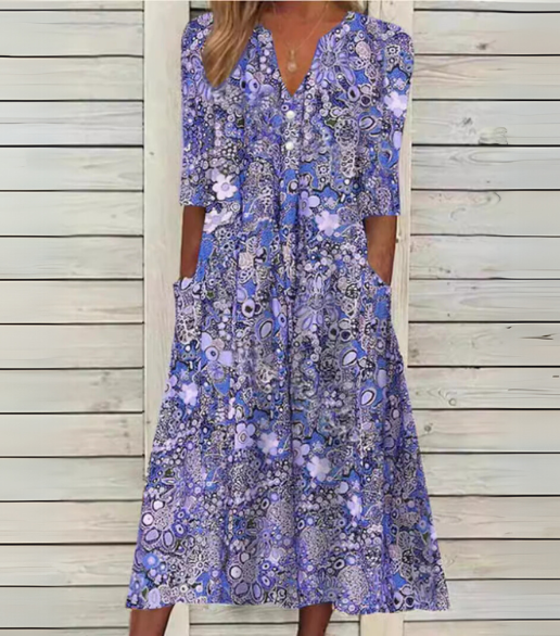 Lightweight V-neck midi dress for women | Rosa