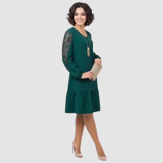 Elegant lace-sleeve midi dress for women | Lowri Quinn