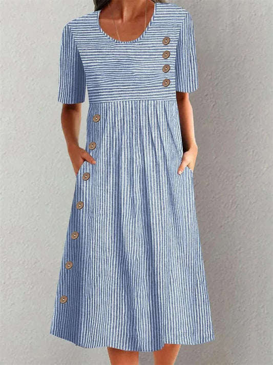 Striped button-down midi dress for women | Marisela
