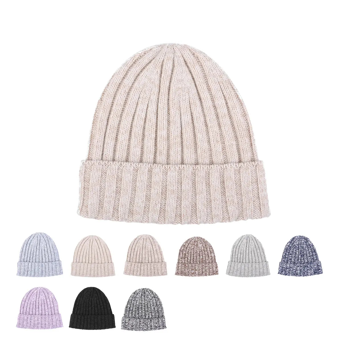 Ribbed Knit Cashmere Merino Wool Blend Beanie Hat