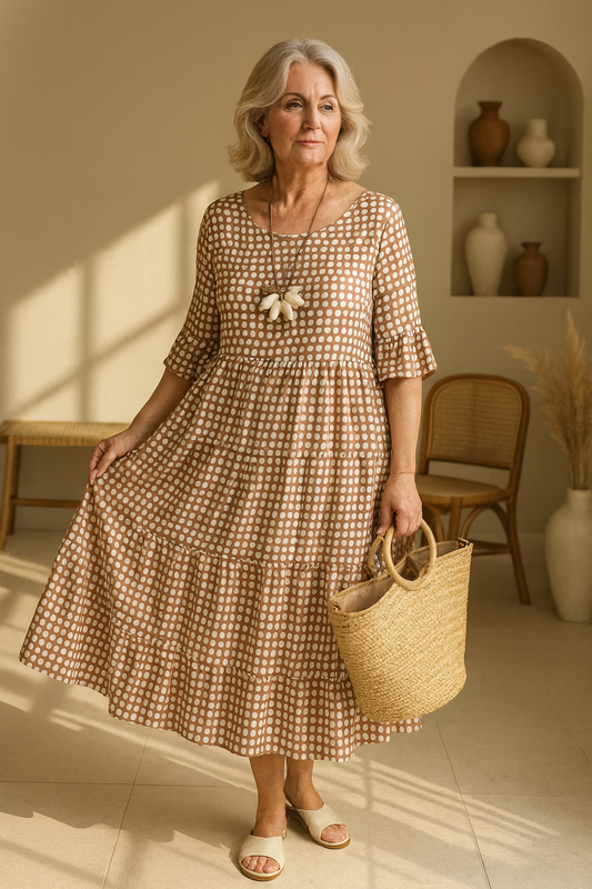 Relaxed sable short-sleeve midi dress for women | Iris